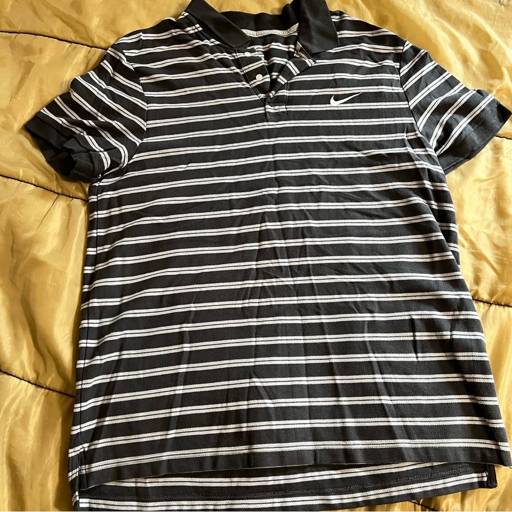 Nike Men's Black Striped Polo Shirt XL